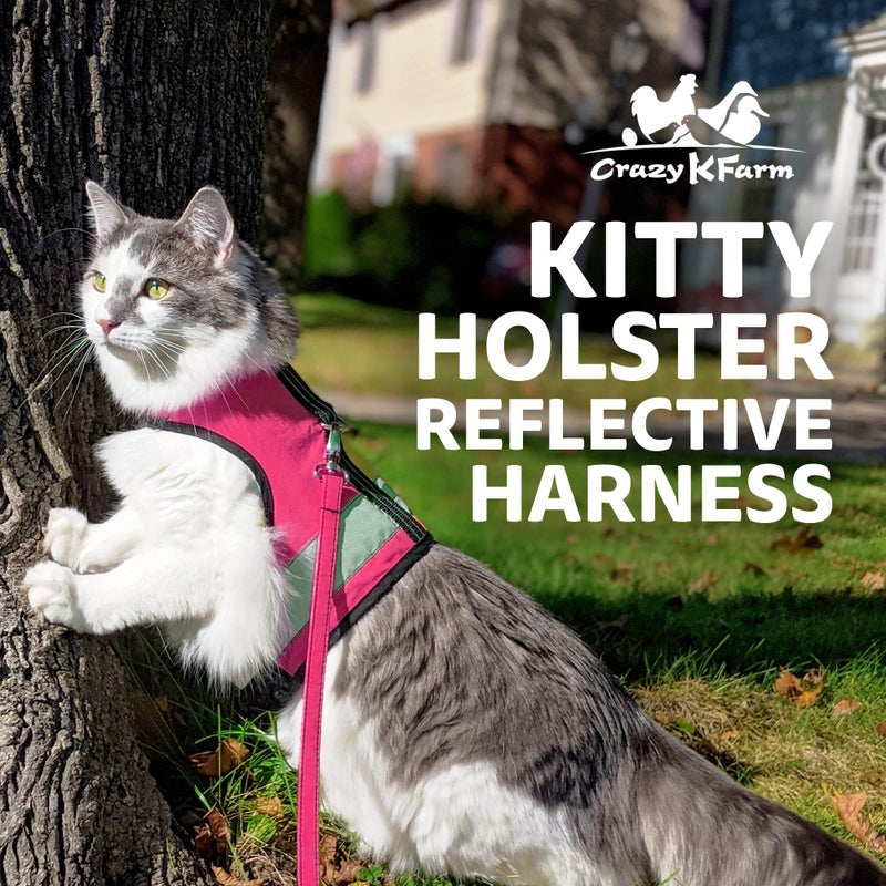 Kitty Holster Reflective Cat Harness â€“ High-Visibility Cat Harness for Travel, Day and Night Walking - Soft Cotton Cat Accessories, Breathable, Secure & Washable, Made in USA - Flamingo Pink, M to L - Image 2